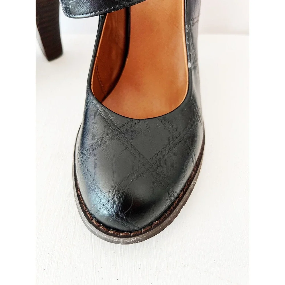 Y2K Wanted Bandy Mary Jane Pumps Black Quilted Block Heel Size Dark Academia 9